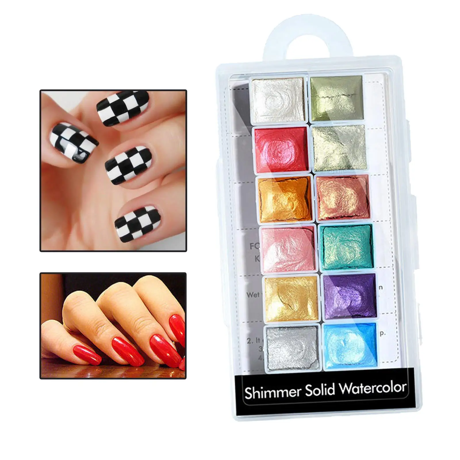 6 Colors Assorted Glitter Shimmer Solid Watercolor Palette Travel Pocket Set Nail Art Pigments for Artists