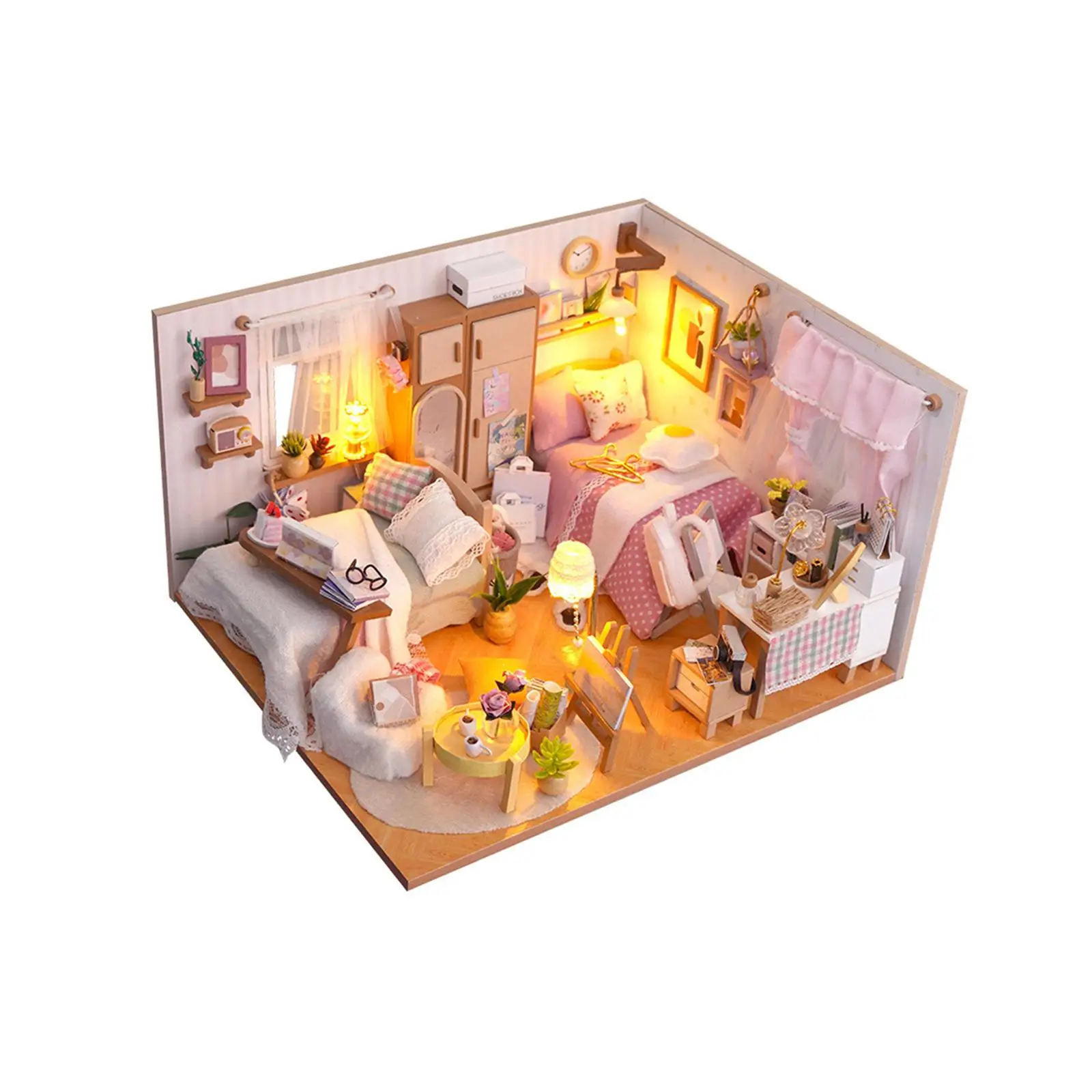 3D Wooden Miniature Dollhouse Kits with Furniture and Ornaments for Boys Girls Artwork Easy to Assemble Fashion Creative Bedroom