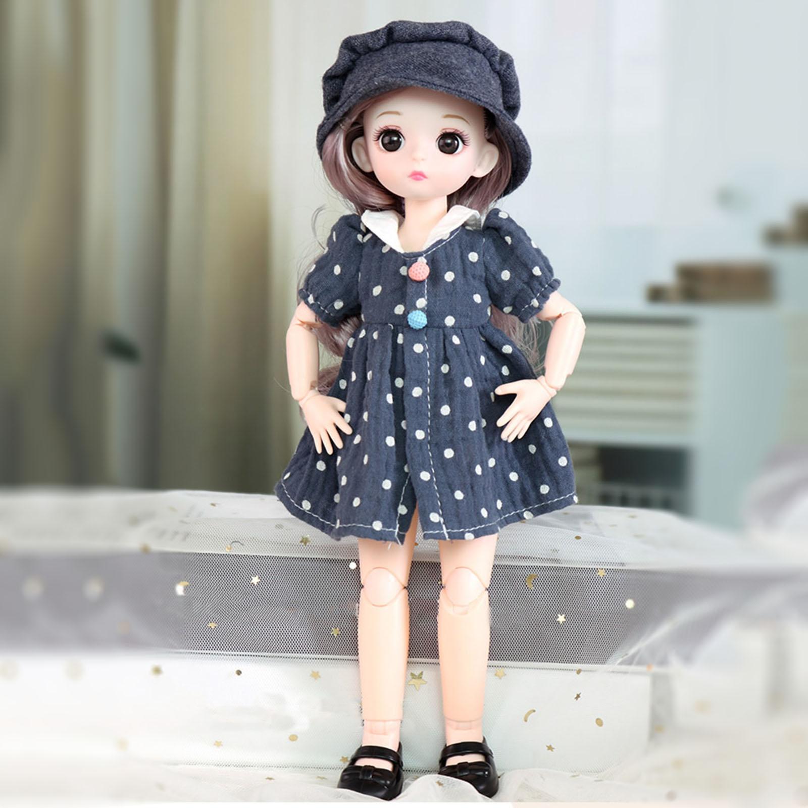 Lovely 30cm 1/6 Posable BJD Doll Moveable Joints Girl Doll Ball Joint Dolls Makeup & Smooth Hair with Dress Play Doll Girl Toy