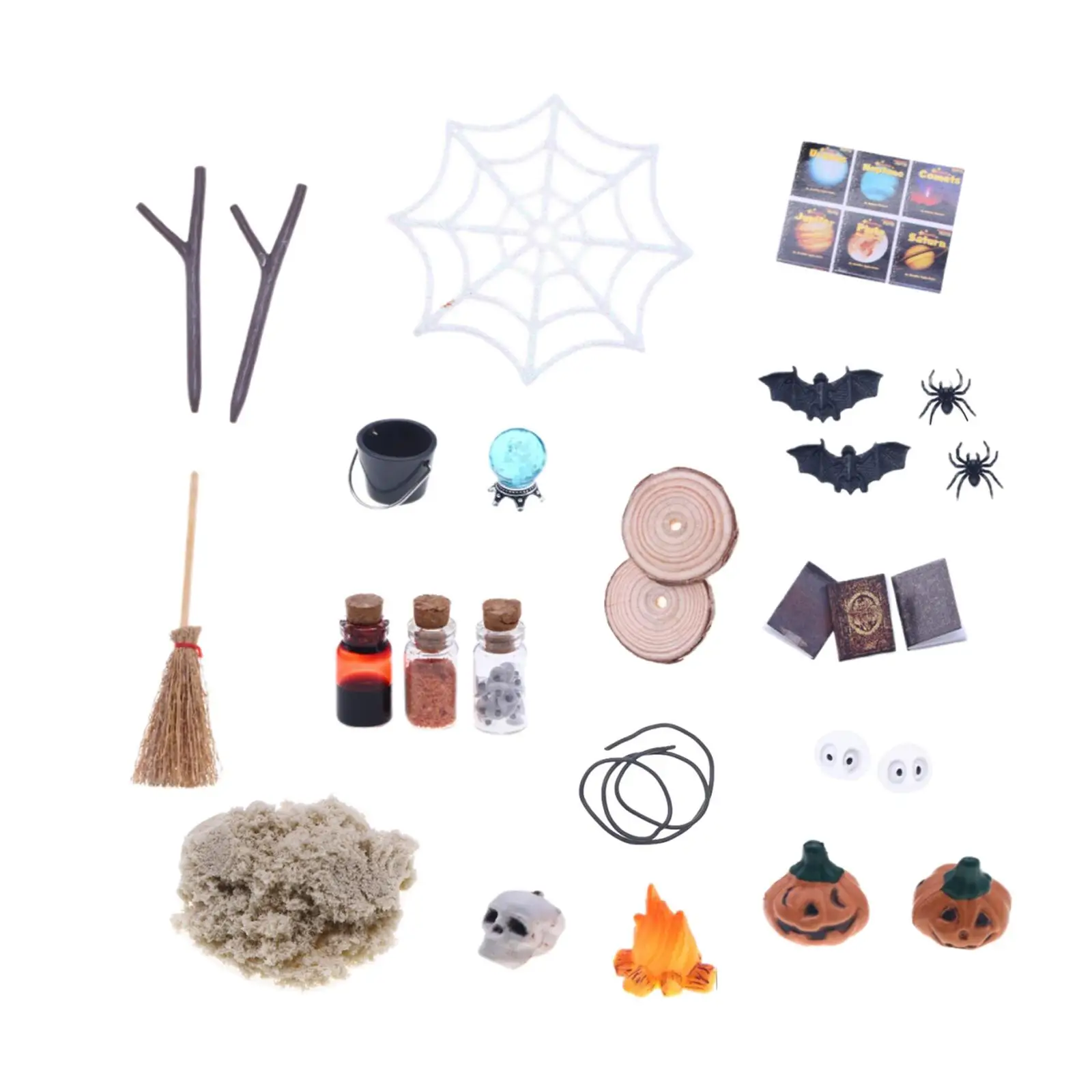27Pcs Dollhouse Halloween Miniature Ornament Toy Simulation Halloween Micro Landscape Ornament for Kids Room Bedroom Party Home