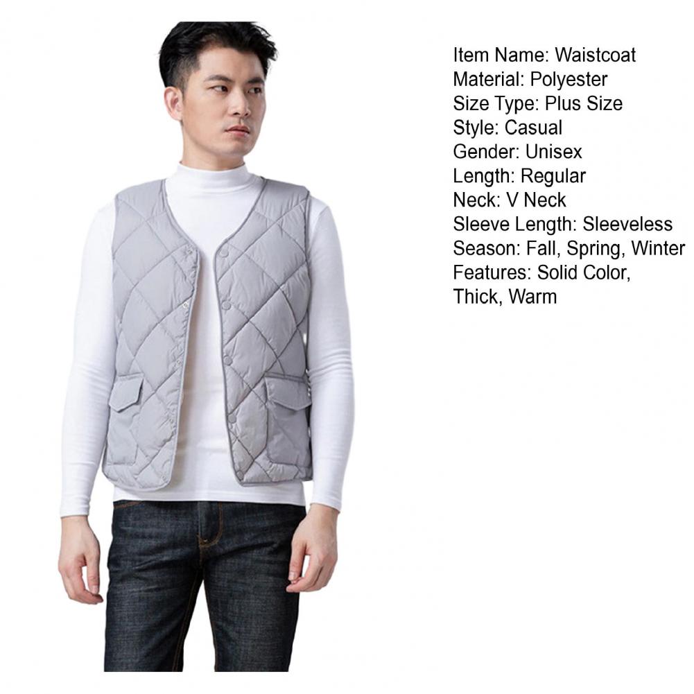 Description Picture 3 of itemVelvet Men Vest Jacket Windproof Plush Men's Winter Vest Coat Thick Padded Loose Fit with V Neck Single-breasted Pockets Warm