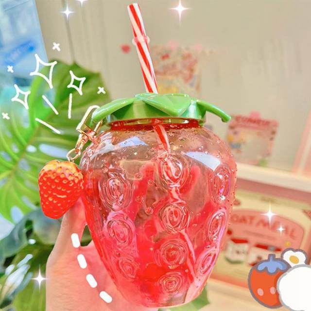 Kawaii Strawberry Water Bottle  Kawaii Strawberry Milk Bottle - Hot 320ml  Glass - Aliexpress