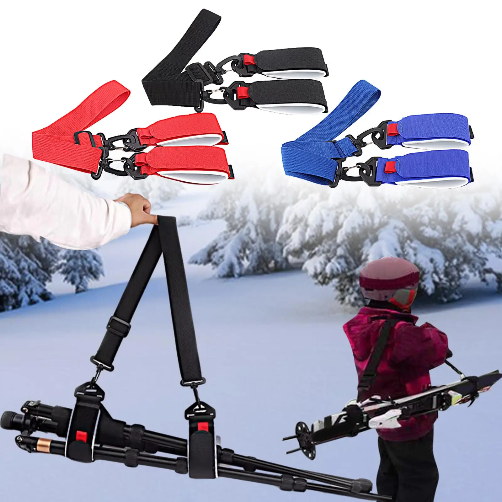 Ski Pole Carrier Strap Ski Shoulder Carrier Lash Ski Handle Strap Snowboard Shoulder Strap for Outdoor Sports Skis Accessory