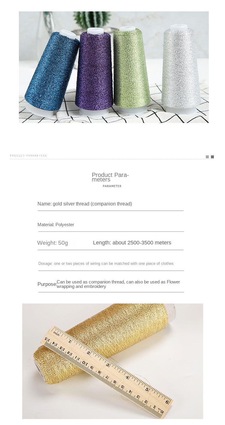 Description Picture 3 of item50g/ball Fine Gold Silver Yarn Spark Knited Yarn Crochet Sewing Threads Metallic Thread Partner Yarn for Needlework Golden Threa