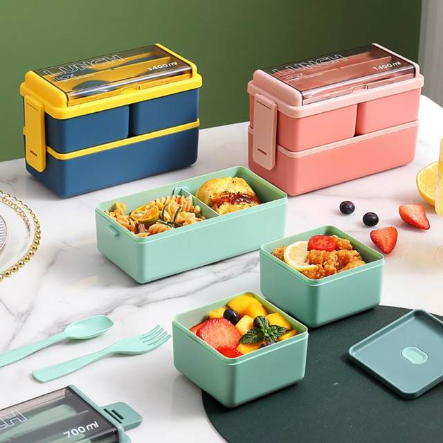 Cherryhome Bento Box Double Layer Compartment Good Sealing Microwavable Children  Snack Fruit Lunch Box Cartoon Bento Box Picnic Supplies 