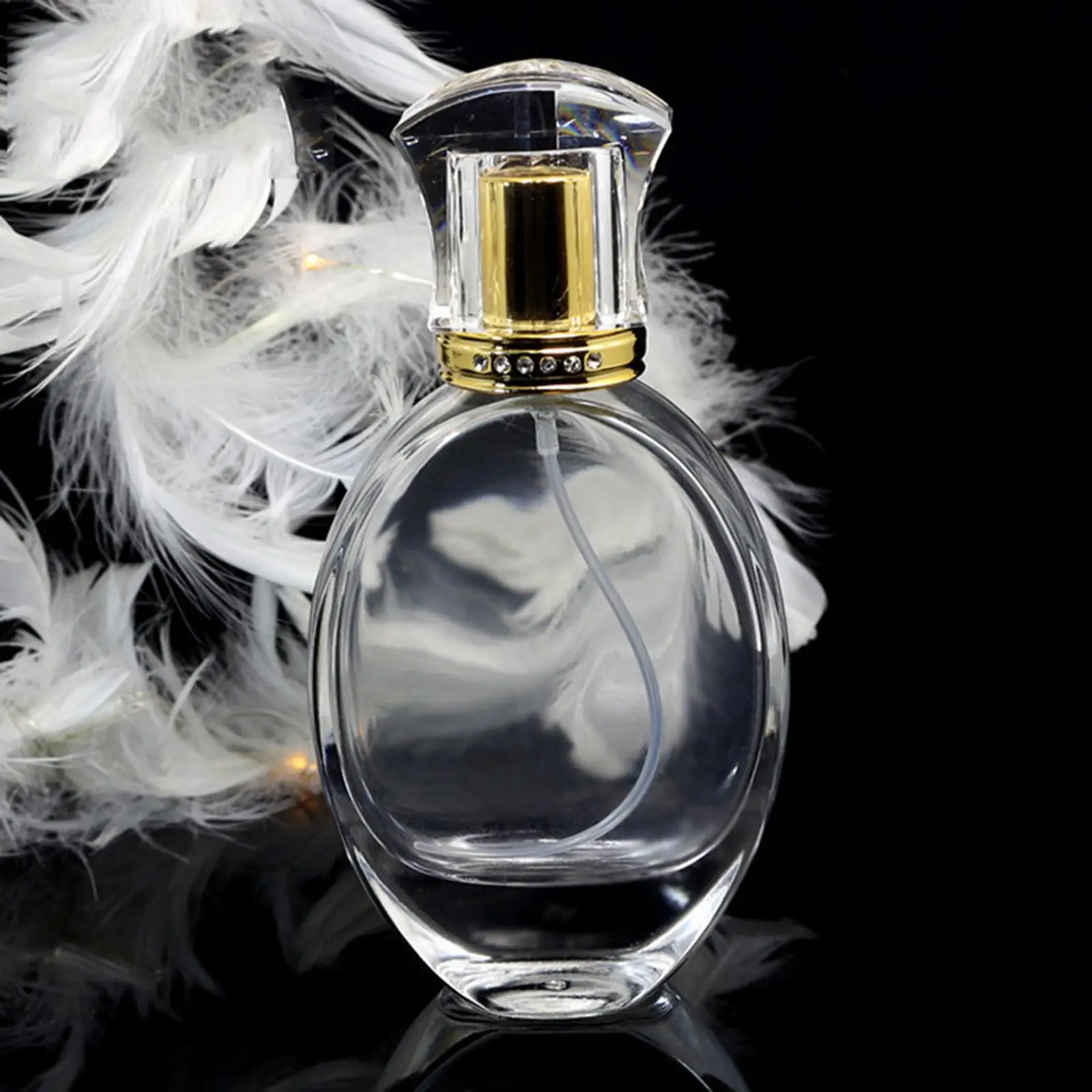 50ml 1.7OZ Oval Empty Refillable Clear Crystal Glass Cosmetics Perfume Sprayer Bottle for Makeup