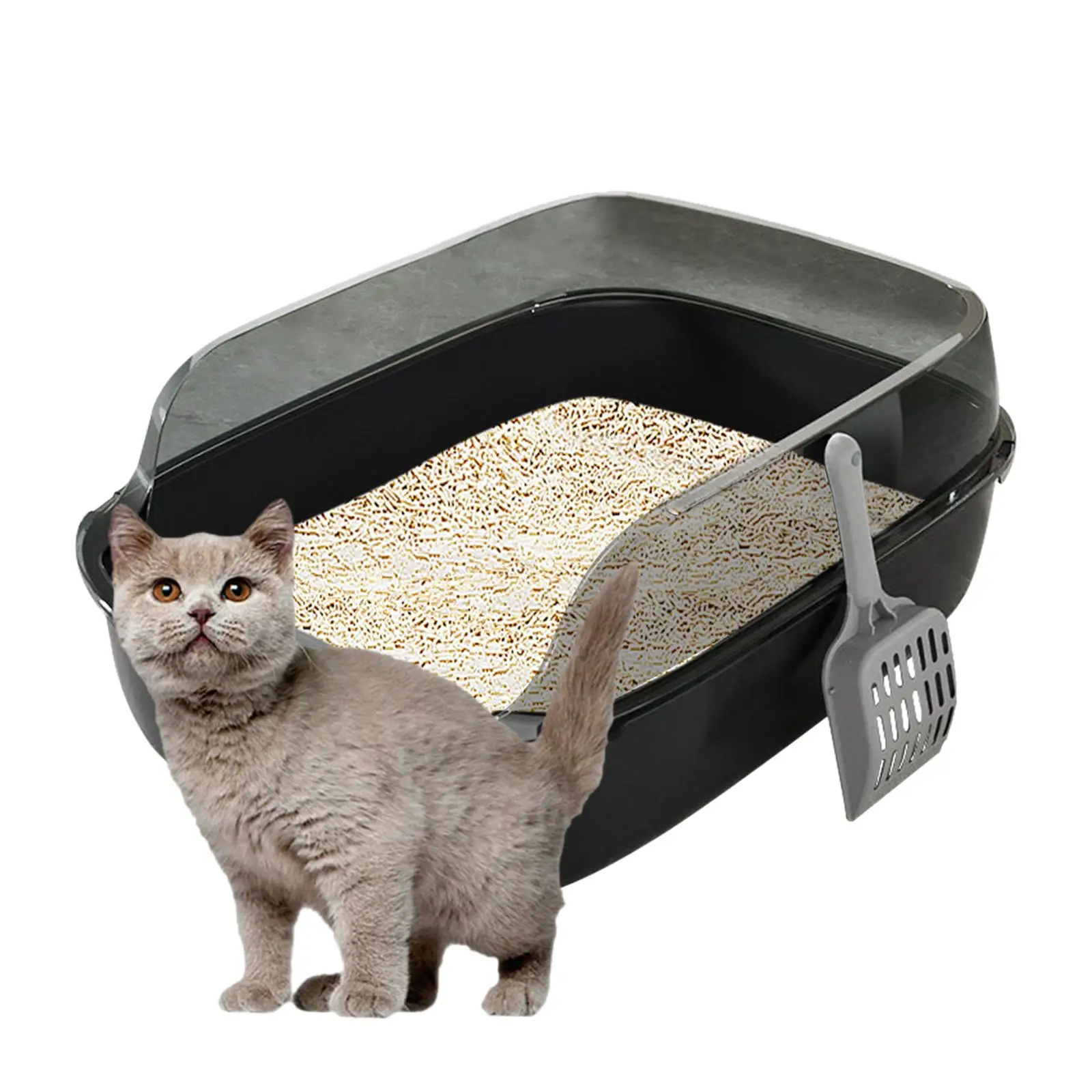 Cat Litter Box Semi Enclosed Tall Spray Shield Detachable Supplies Easy to Clean Bedpan Plastic Sturdy Cat Litter Tray Kitty