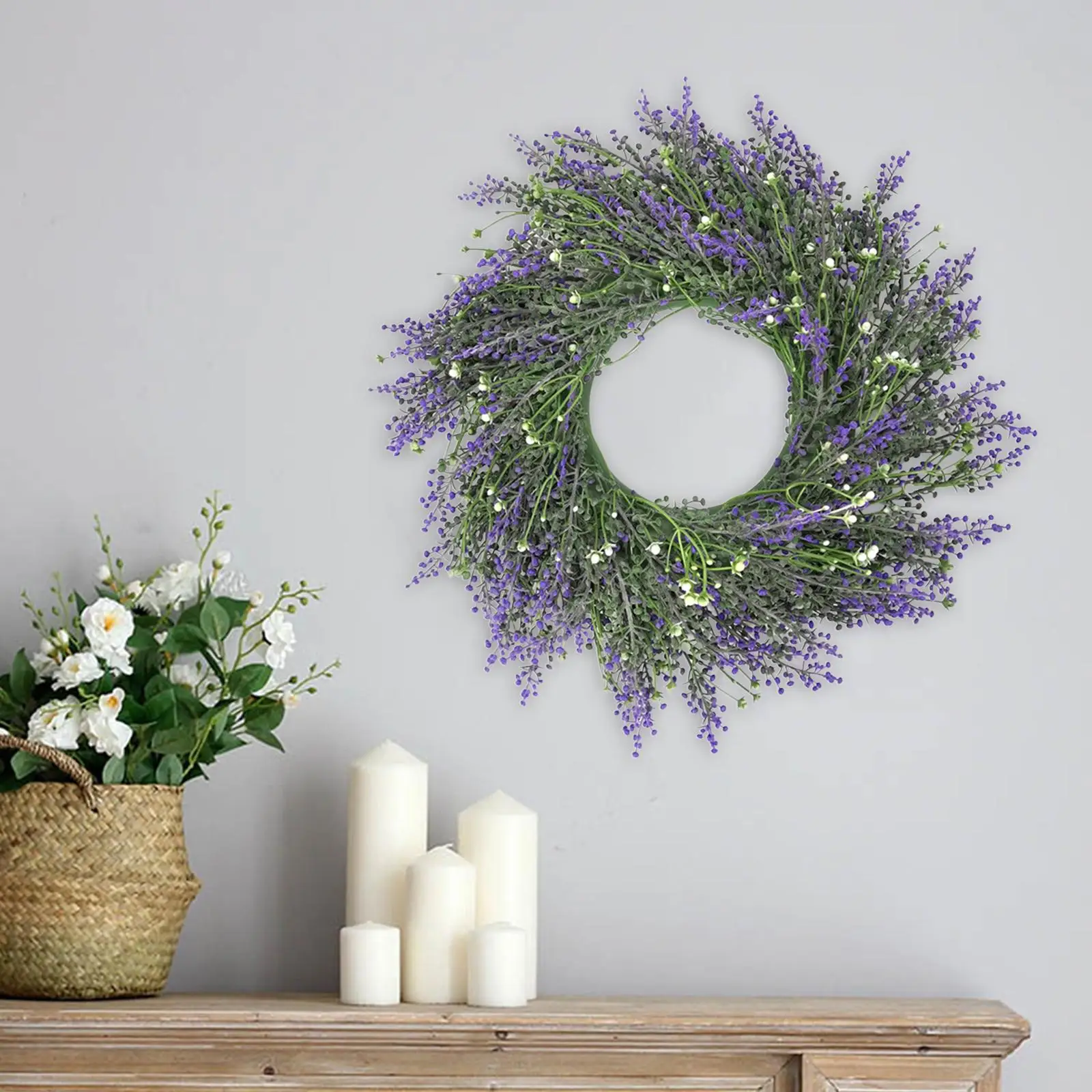 Front Door Wreath, 18 Artificial Floral Wreath Lavender Wreath for Front Door Wall Farmhouse and Thanksgiving Decoration