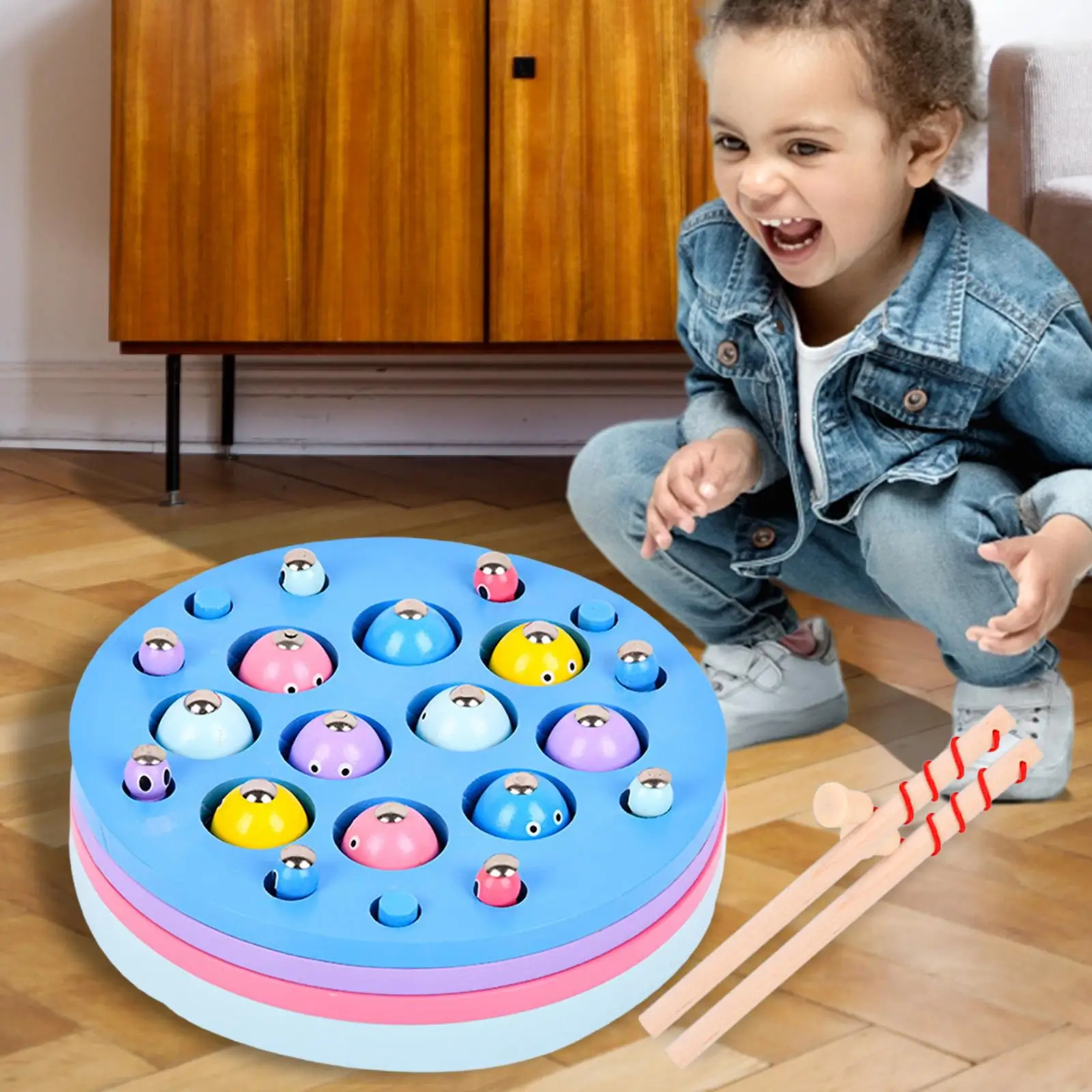 Montessori Toys Wooden Magnetic Fishing Game Color Sorting Puzzle for Boys and Girls Gift Early Learning Interractive Durable