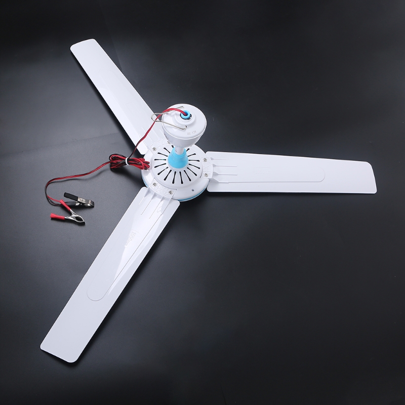 Alomejor Ventilateur De Plafond 12V Avec Éclairage LED - Ventilateur Tente Portable Intérieur Extérieur 16.5 Pouces Pour Camping, Van Et Maison