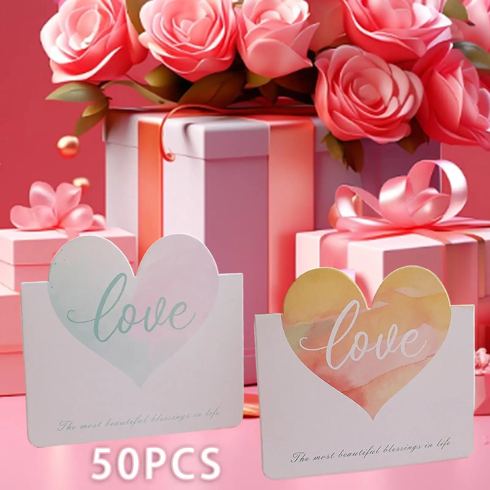 50x Valentines Day Cards Gift Card Message Cards Flower Card for Thanksgiving Flower Shop Party Favors Supplies Anniversary