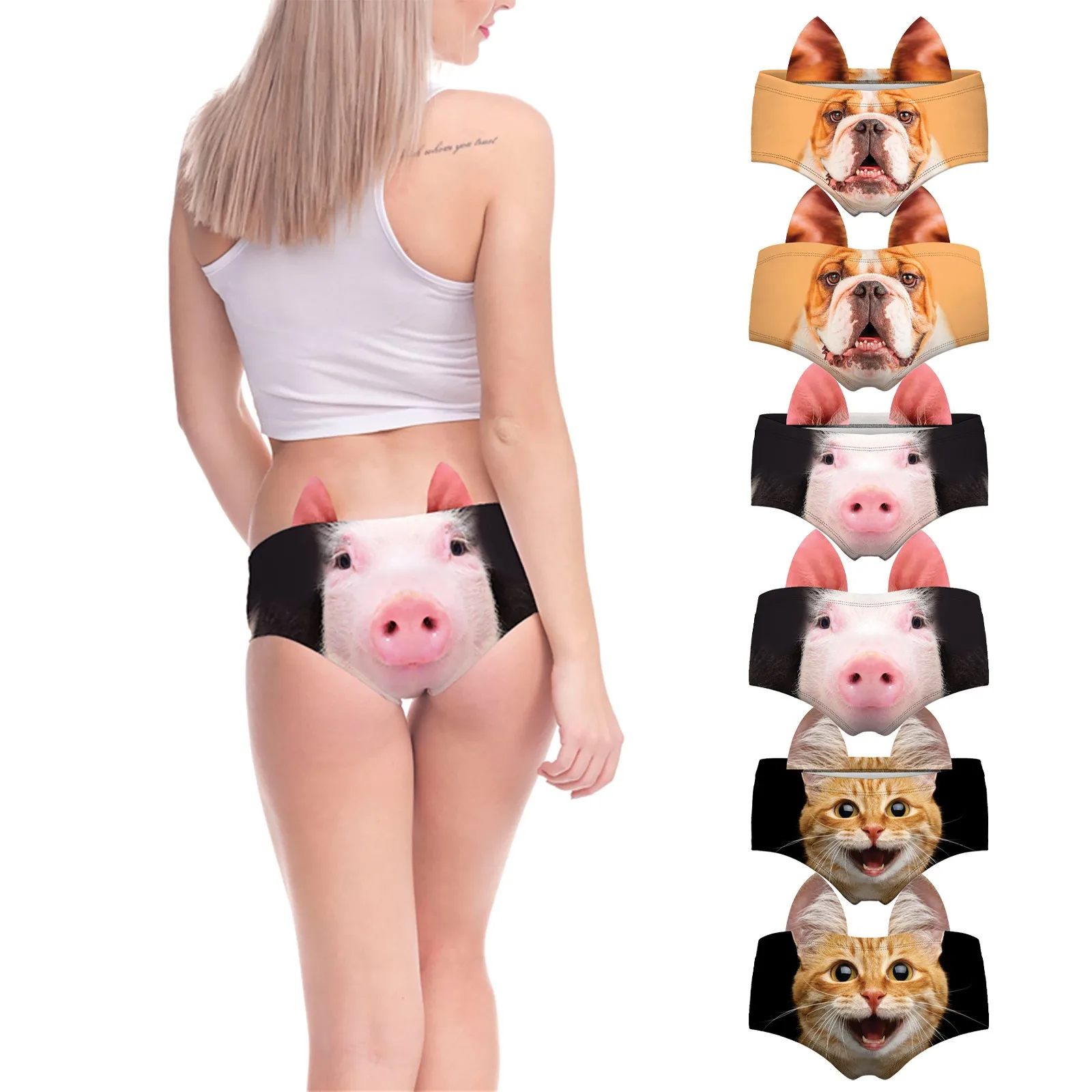 Women Girl Low Waist Cute 3D Pig Printed Underwear Briefs Cartoon Pantie Panties 
