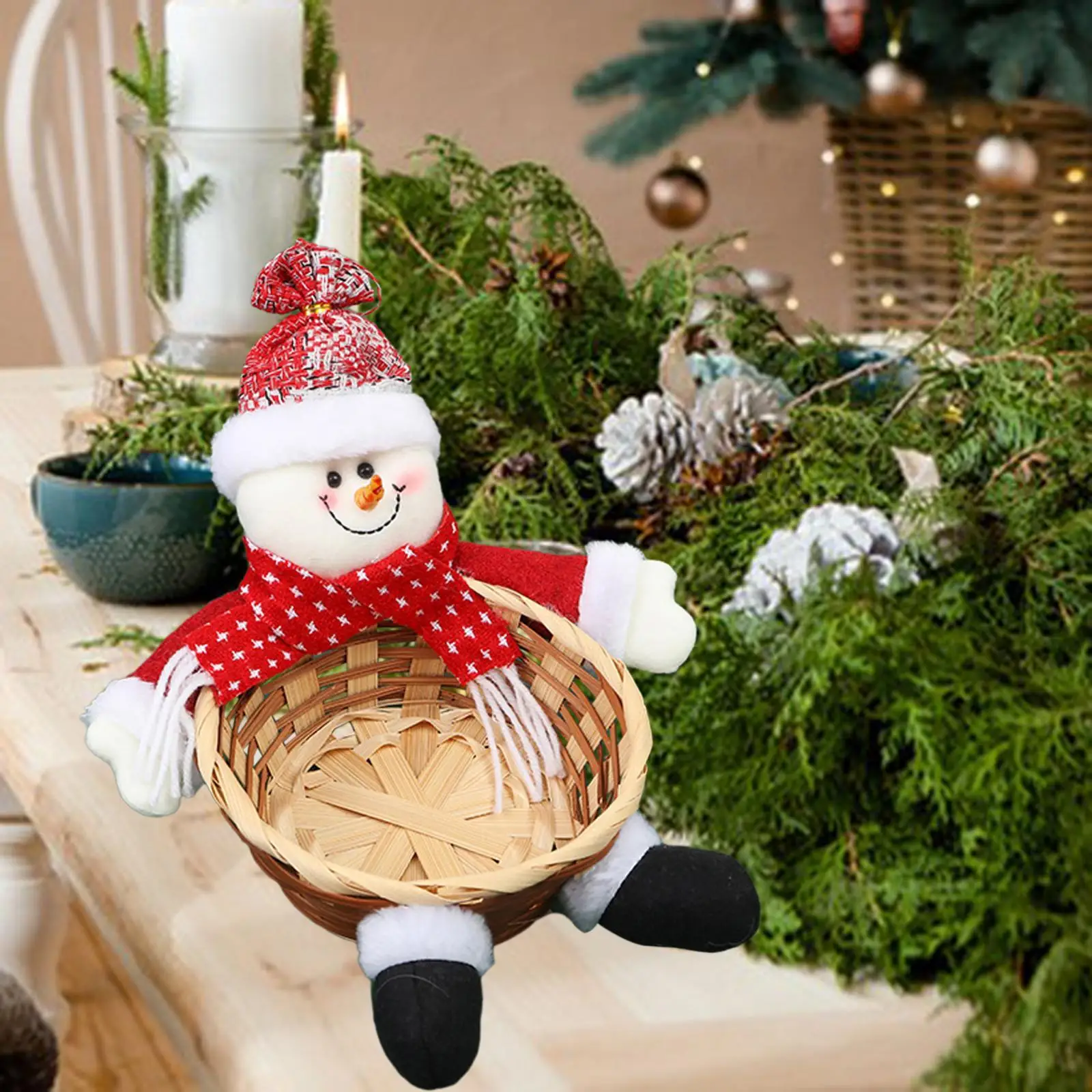 Handwoven Basket Christmas Storage Basket Desktop Ornament Food Candy Basket