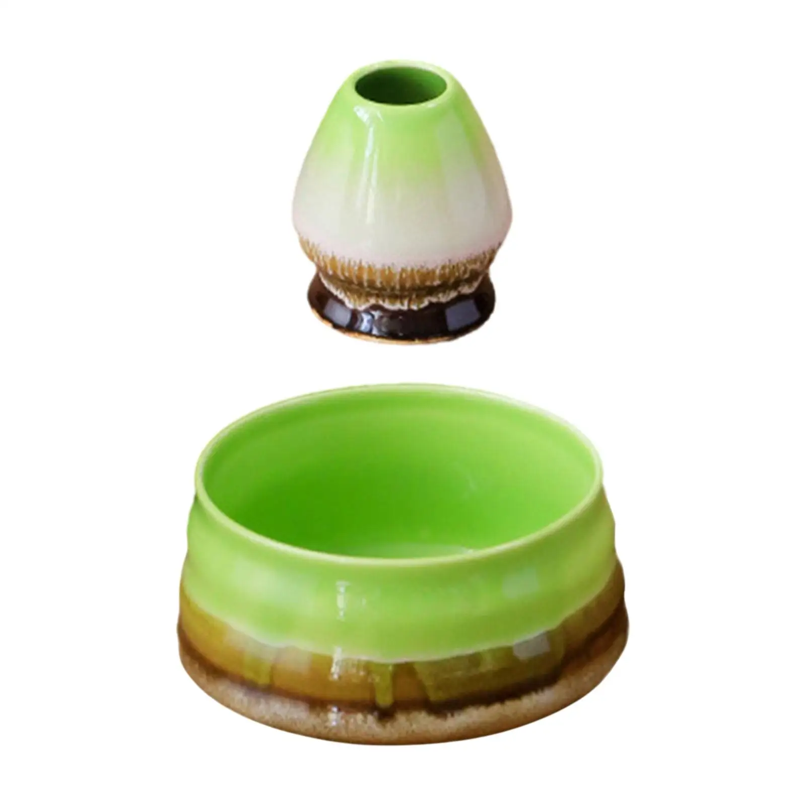 2 Pieces Salad Porridge Bowl Cup and Chasen Rest Matcha Ceramic Bowl for Tea Lovers Friends Beginner Japanese Matcha Preparation