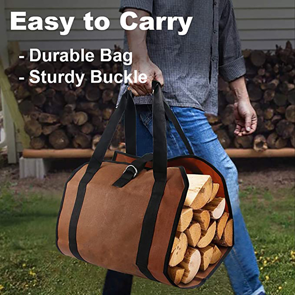 Sac à Bûches En Toile Oxford - 60x30x30cm - Transport Bois De Chauffage Pour Cheminée Et Camping