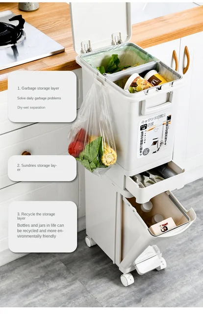 Cubo de basura de plástico con ruedas para cocina, papelera de reciclaje de  esquina, prensa de almacenamiento abierta, conveniente, nuevo - AliExpress
