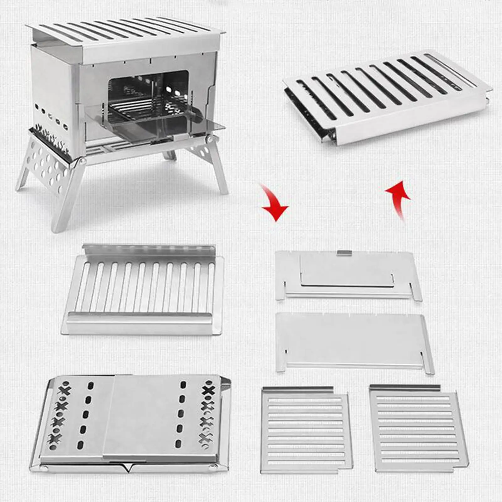 Portable Camping Grill Stove Cooking Grill Firewood Burning Stove Foldable Lightweight Mini for Cooking Traveling Garden Fishing
