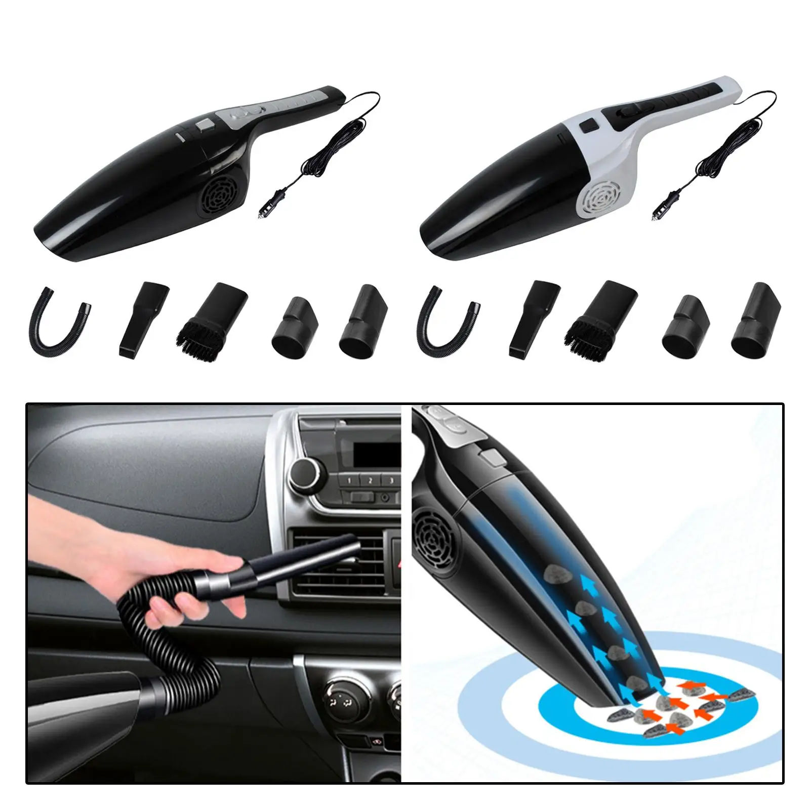 12V Wired Car Vacuum Cleaner with 5 Attachments Handheld Small Strong Suction Wet and  Use Lightweight Auto Accessories