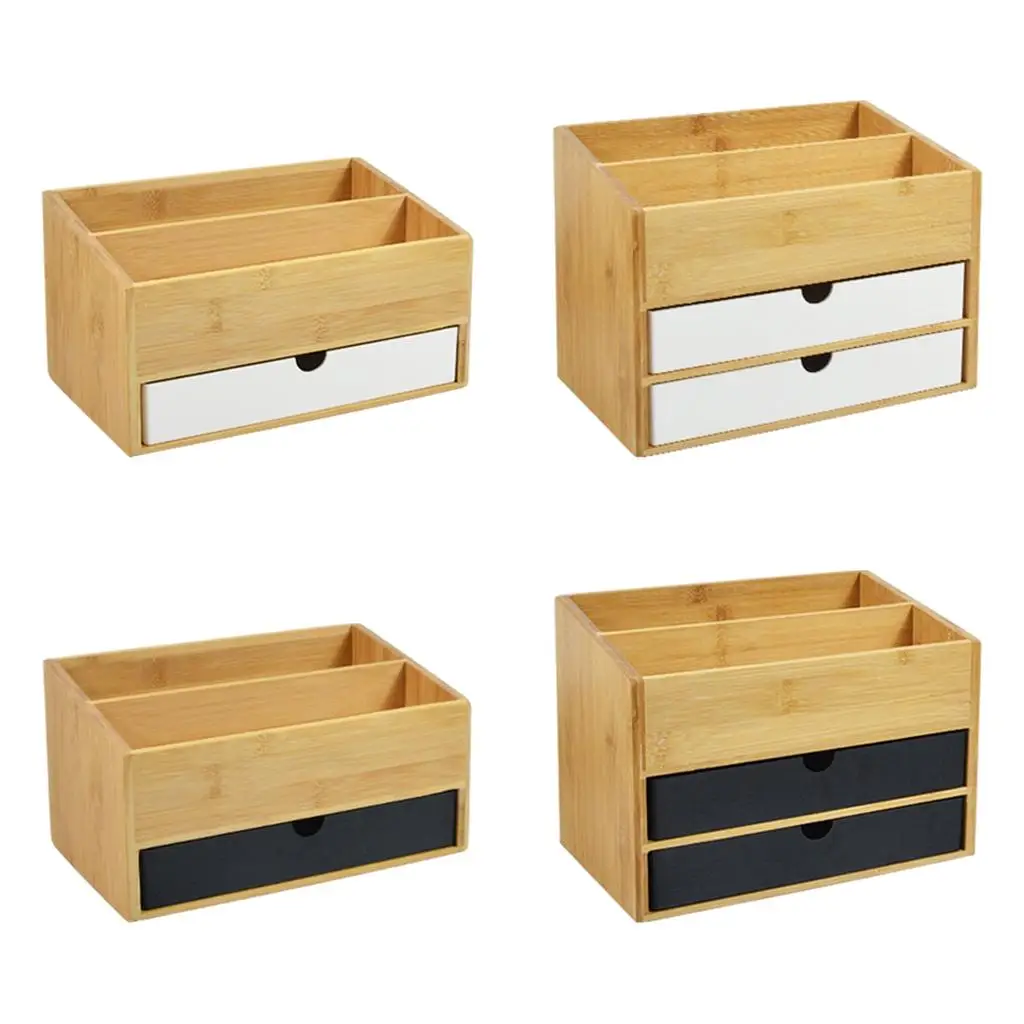 Bamboo Desk 2 Drawers Bamboo Organiser Stationary Storage Office Supplies