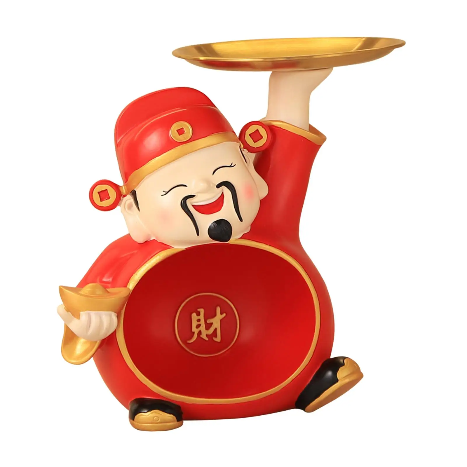God of Fortune Figurine Sculpture Creative Storage Tray Resin Candy Bowl