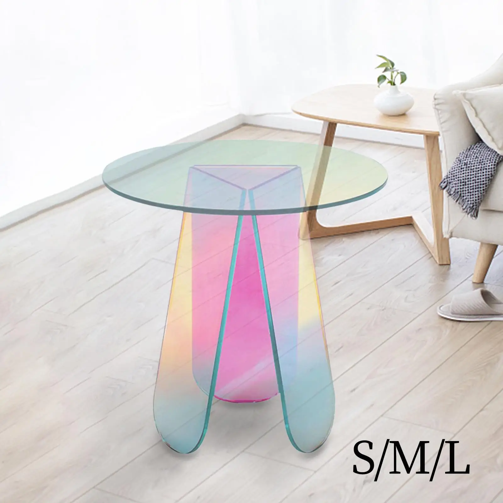 DIY Acrylic Coffee Table End Table Iridescent Assembly Side Table Round Modern for Living Space Bedside Tables NightStand