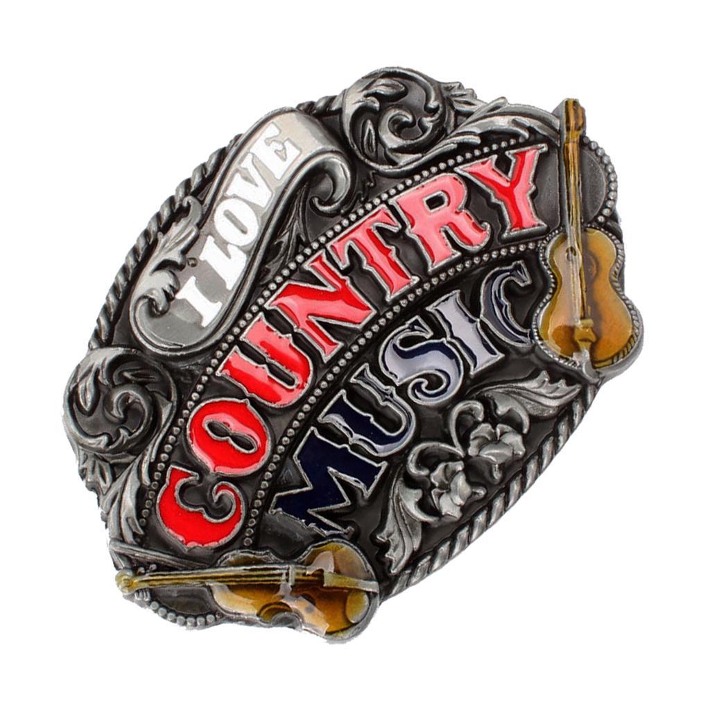  I Love Country Music 3D Guitar Belt Buckle Men Girl Vintage Western Rock Roll Dance