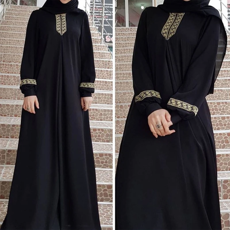 Women Muslim Dress Full Zip Dress Ethnic Style Women Robe Loose Abaya Thobe Dress Middle East Clothing for Four Seasons