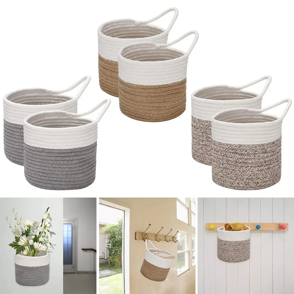 2Pack Handmade Woven Storage Basket with Handle Shelf Baskets Office Bedroom