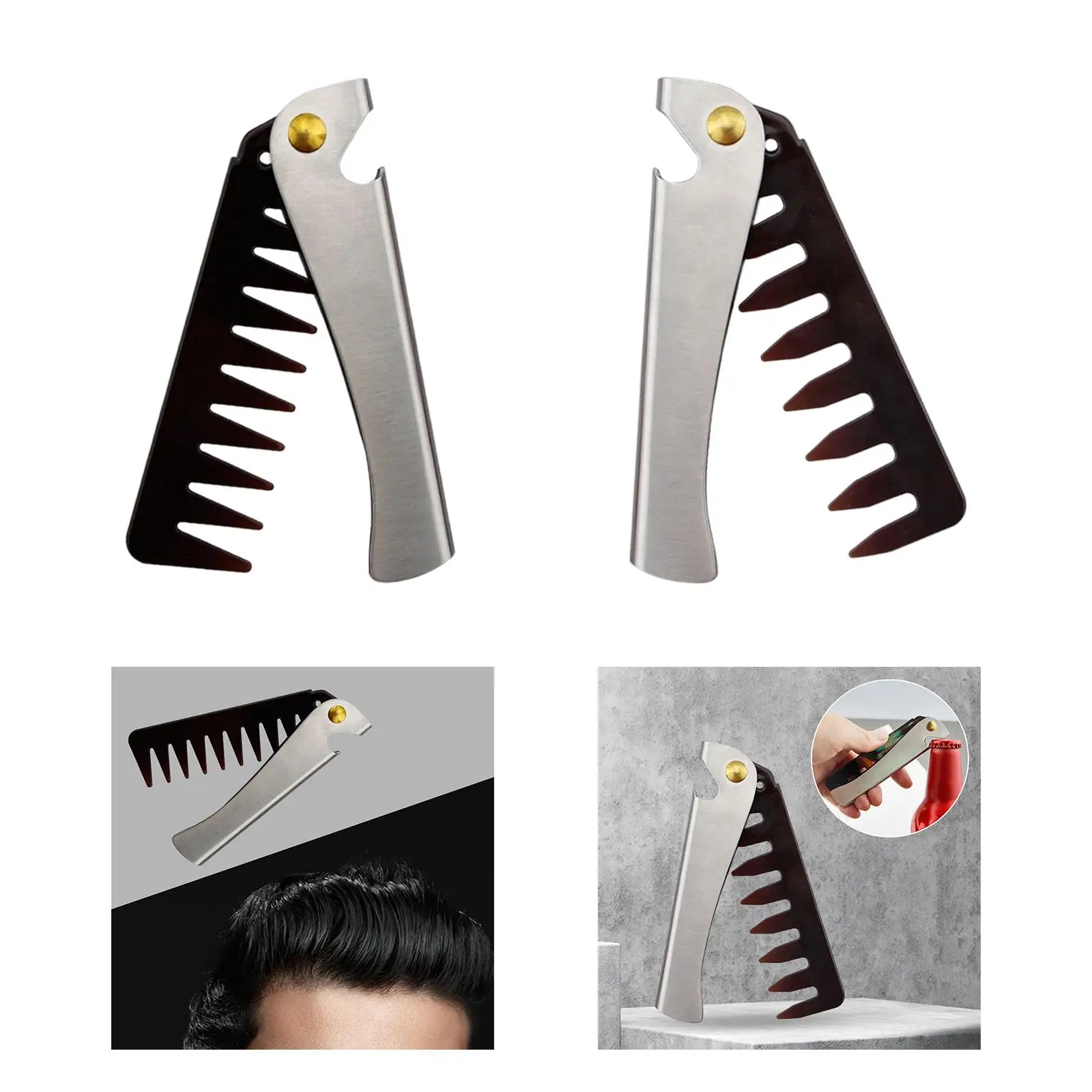 Portable Folding Beard Comb for Men Stainless Steel Grooming Combing Hair Gift Retro Oil Head Comb for Stylists Home Use Travel