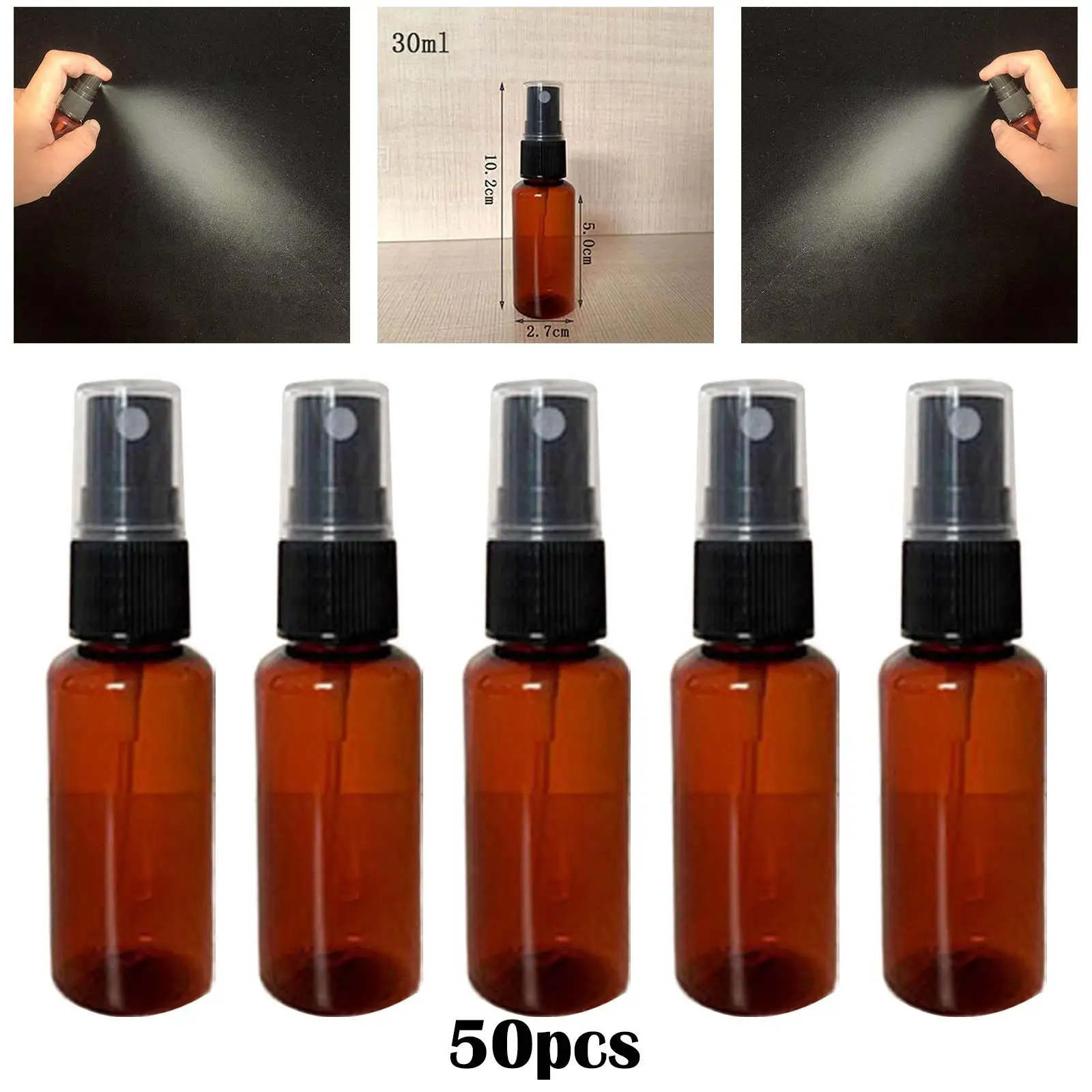 50Pcs Spray Bottle Refillable Travel Bottle Set Makeup Sprayer Liquid Container Plastic with Cover Empty Lightweight Mini 30ml