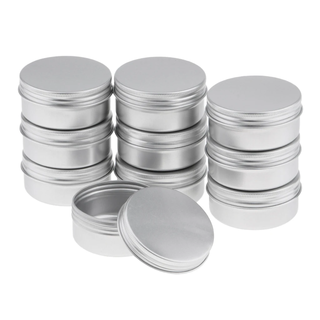 10pcs 50ml Empty Cosmetic Pots Lip Balm Container Jar Small Silver Aluminum Tins with Screw Lid