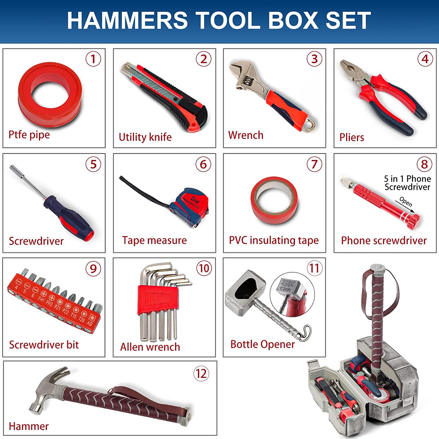 Multifuncional Thor Hammer Toolbox, Home Repair Tool