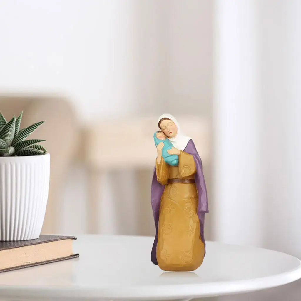 Resin Holy Statue Virgin Mary and Infant  5.9inch Figurine Religious Statues  Room Desktop Decoration