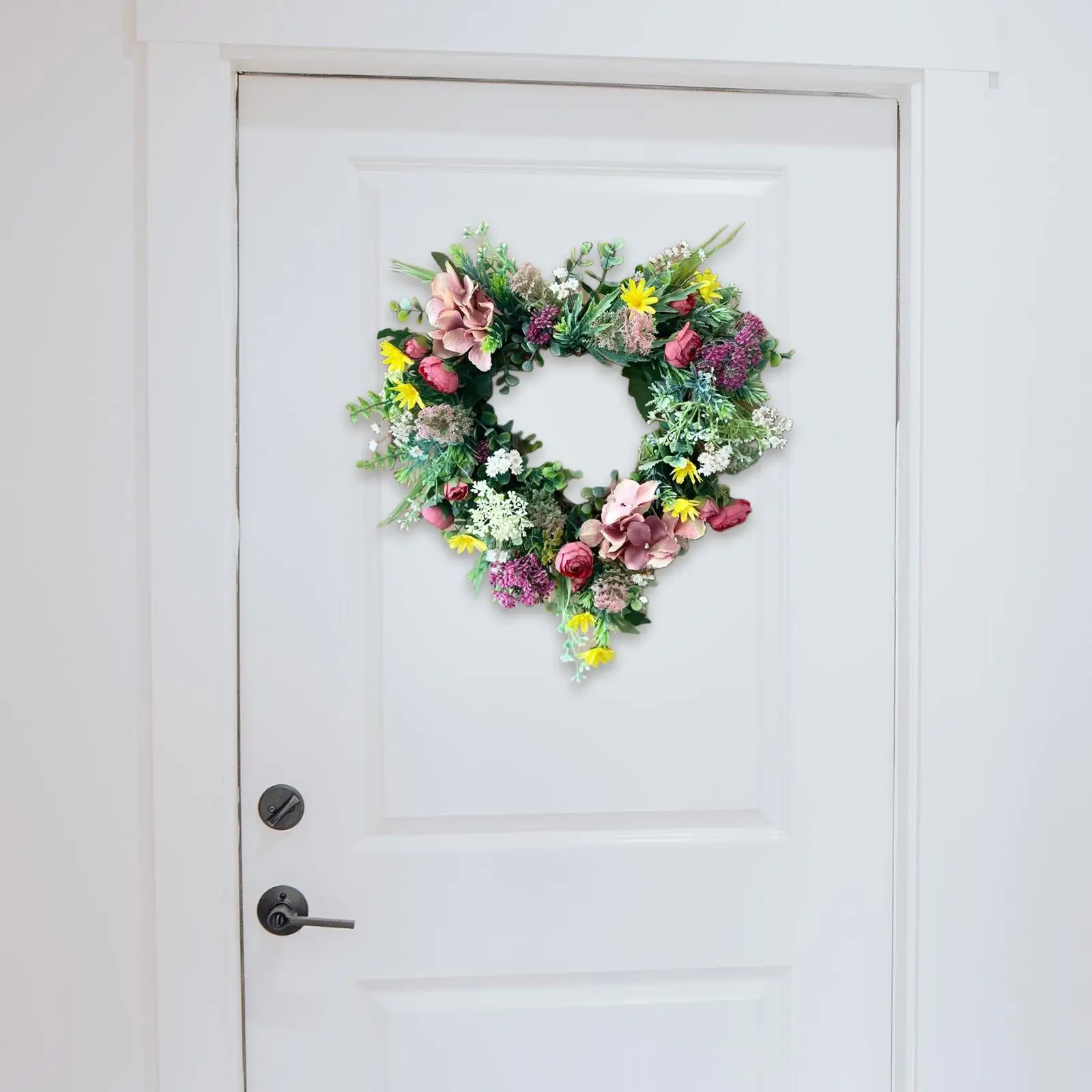 16 Inch Front Door Wreath Green Leaves Heart Garland for Indoor Outdoor Home