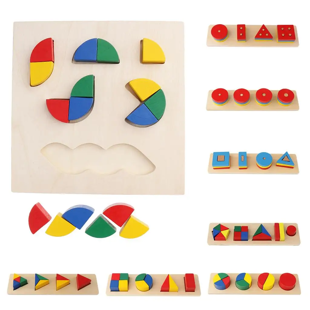 Montessori Geometry Blocks Kids Leanring Educational Toy