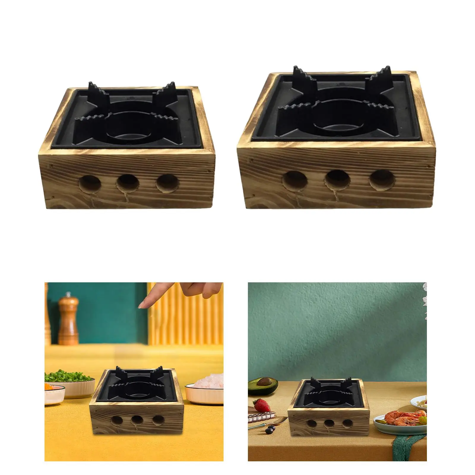 Alcohol Stoves Burner Solid Alcohol Stoves Square with Wooden Base for Camping Outdoor BBQ Hiking