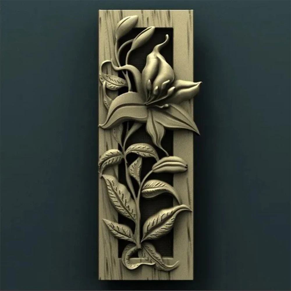 3D Model STL File Flowers Panel Wall Décor Relief for CNC Router Round Engraving Support ZBrush Artcam Aspire Cut3d wood pellet press