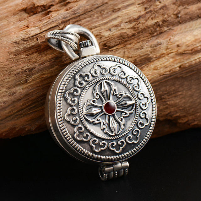 Antique Silver Locket Patch Box Pendant Necklace 