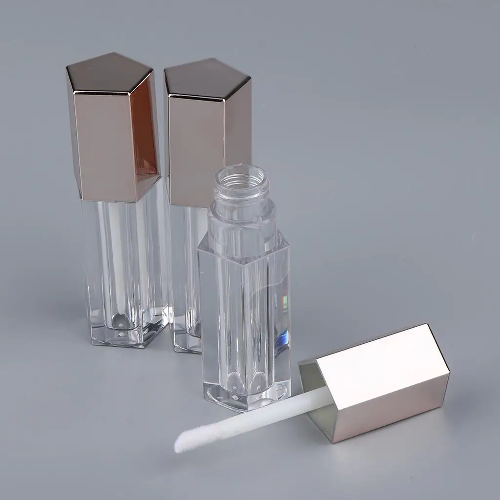 3PCS 5ml Empty Square Tube Plastic Clear Vials Lip with Applicator for Travel Home Use