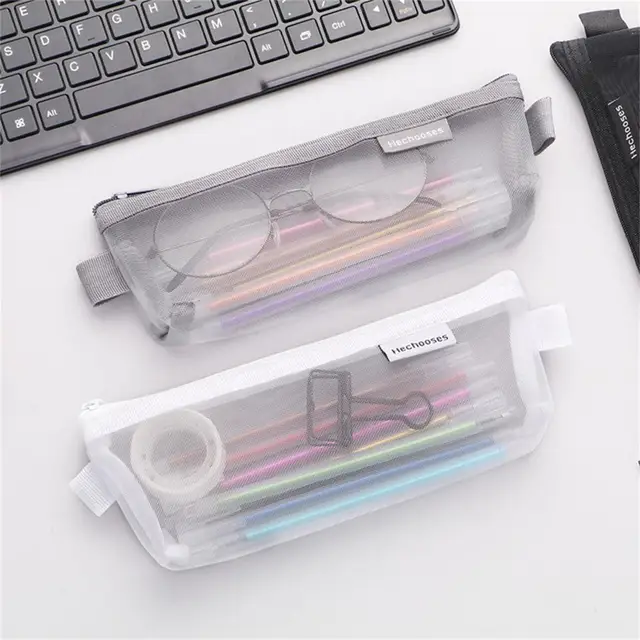 Useful Pen Case Reusable Portable Pencil Pouch Transparent Mesh