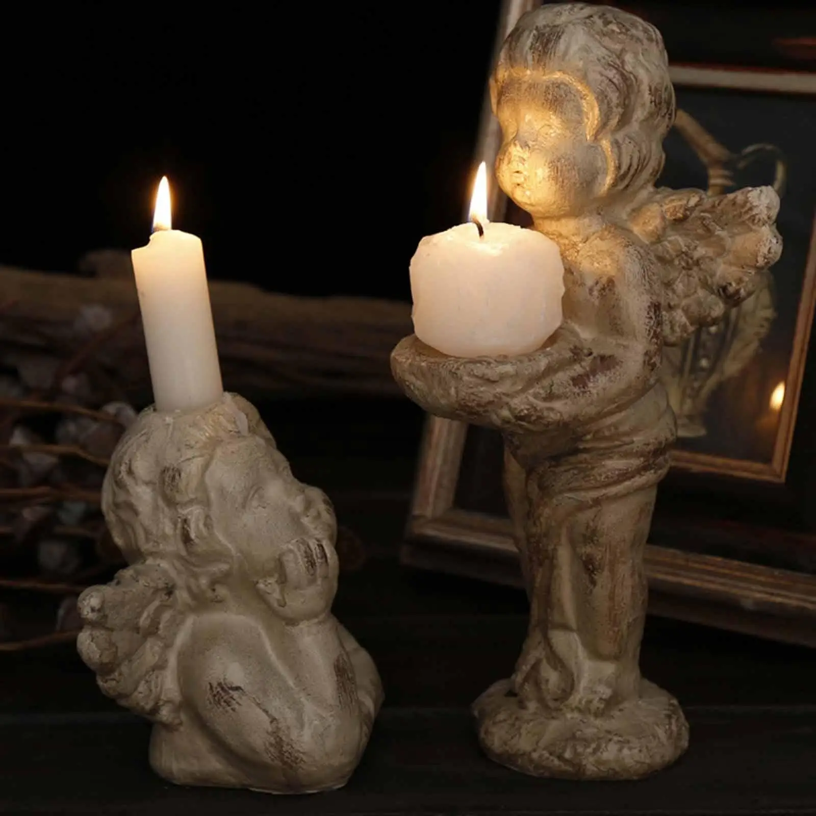 Tealight Candle Holder Decor Candlestick Statue Angel Figurines Candle Stand Table Anniversary Bridal Garden Restaurant