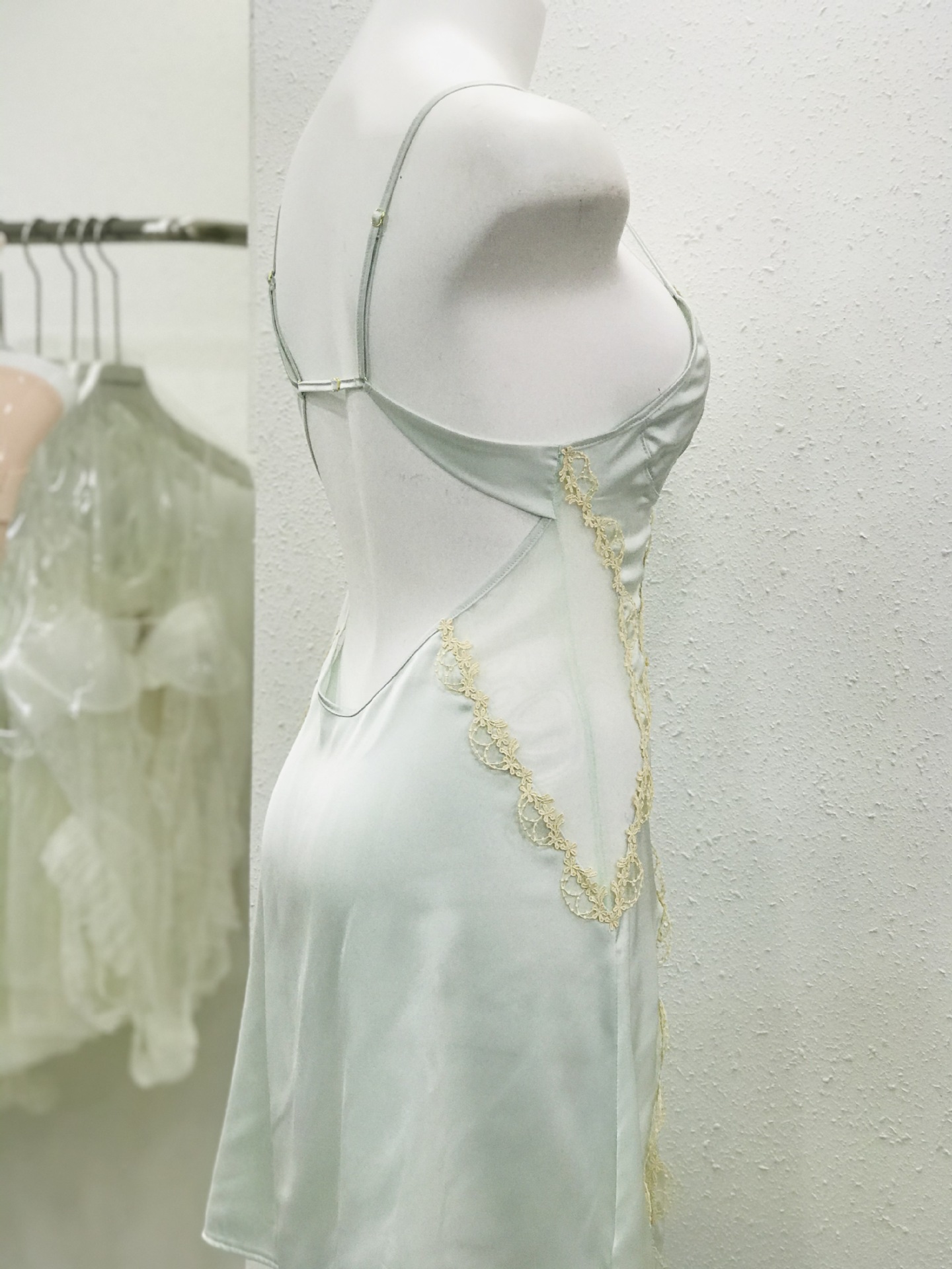 Original Nachthemd sexy Abend Nachtwäsche feminine reine Wunsch Birnen blüte dünne Spitze Seide dünnes Nacht kleid mit Brust polster – Detail 8