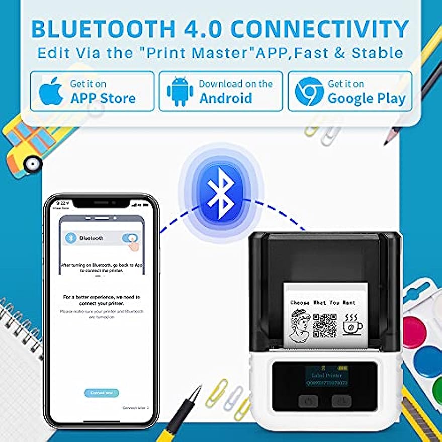 Impressora de etiquetas Bluetooth para casa, escritório