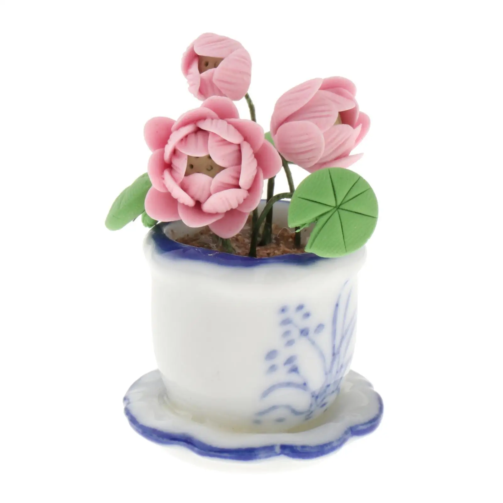 1:12 Dollhouse Lotus Plant Model Ceramic Simulated Flowerpot Model for DIY Scenery DIY Projects Model Train Decoration Building