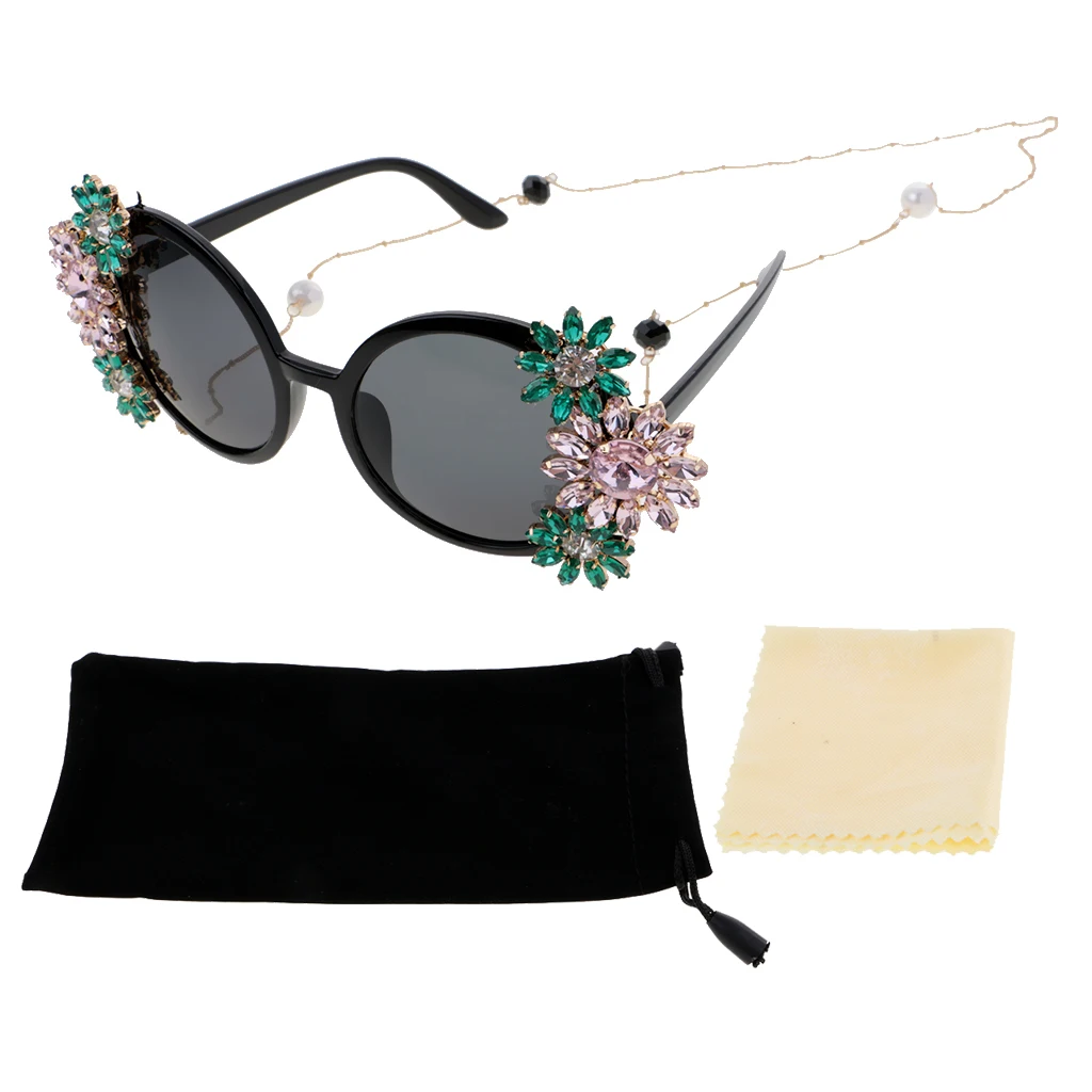 Oversized Large Round vintage Baroque Flower Sunglasses+Chain