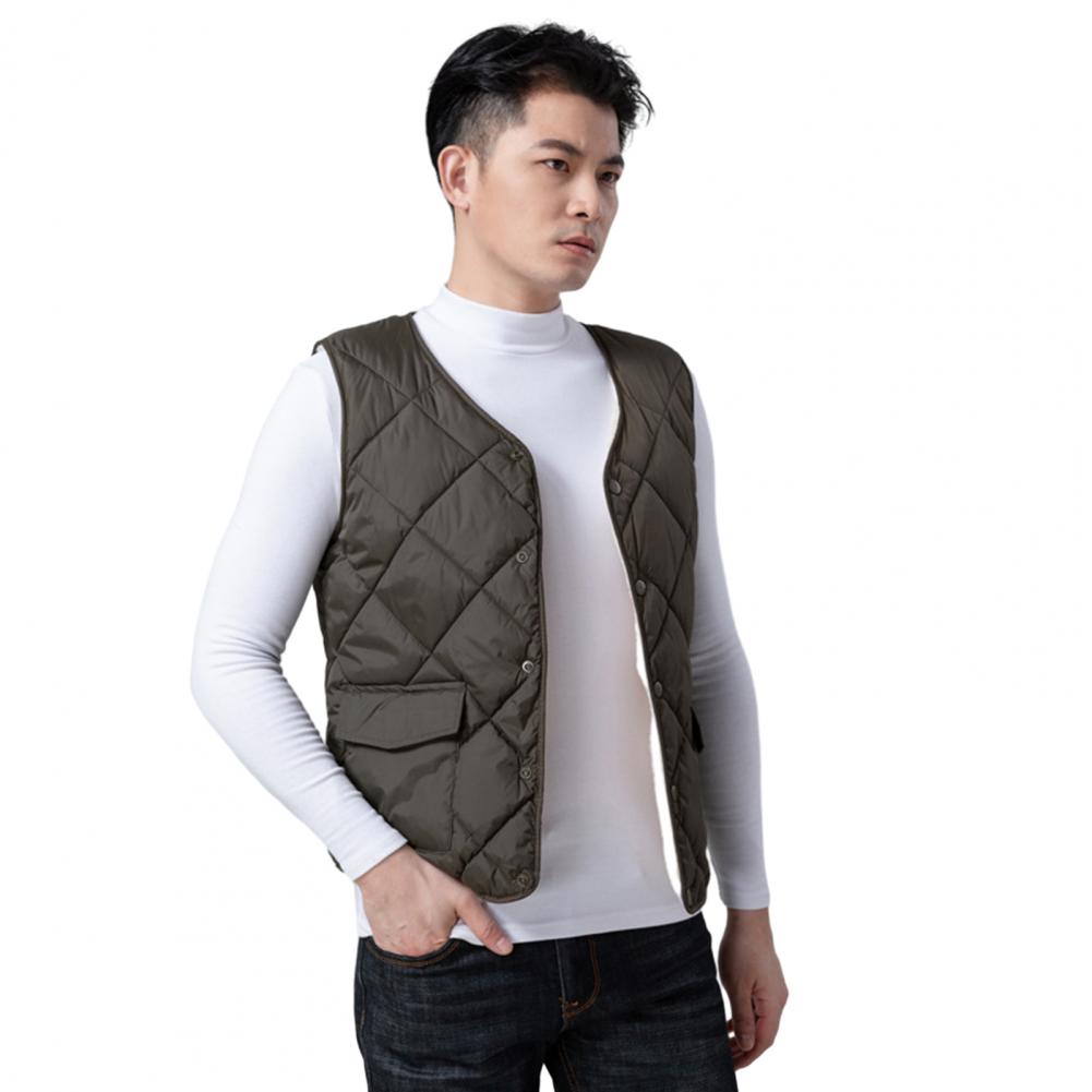 Description Picture 4 of itemVelvet Men Vest Jacket Windproof Plush Men's Winter Vest Coat Thick Padded Loose Fit with V Neck Single-breasted Pockets Warm