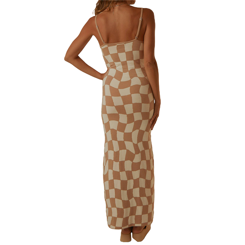 y2k Knitted Dresses Women Geometric Print Spaghetti Strap Sleeveless Bodycon Dresses 2000s Long Night Party Dresses