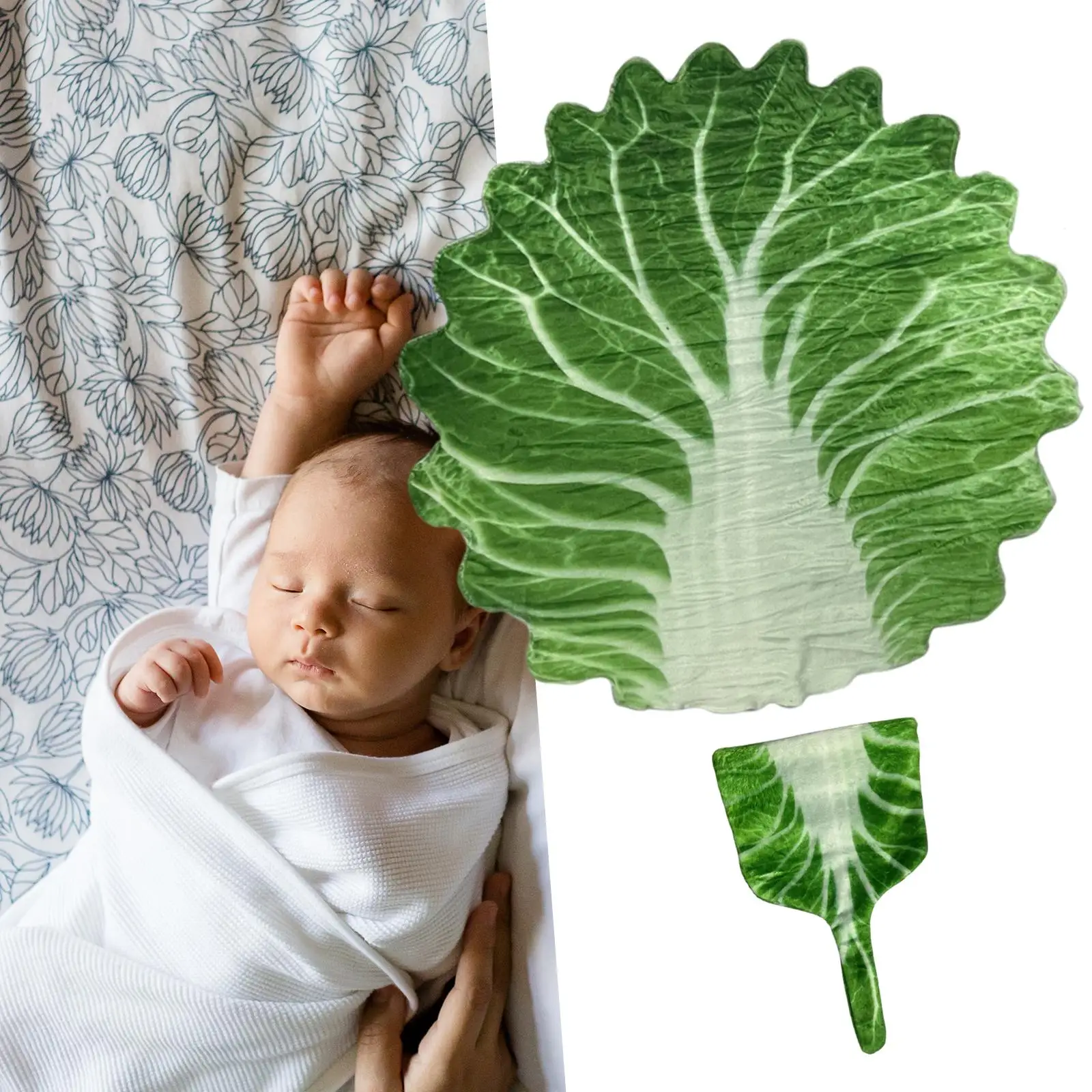 Cabbage Print Baby Swaddle Blanket with Hat Set, Throw Blanket for Baby Boys Girls