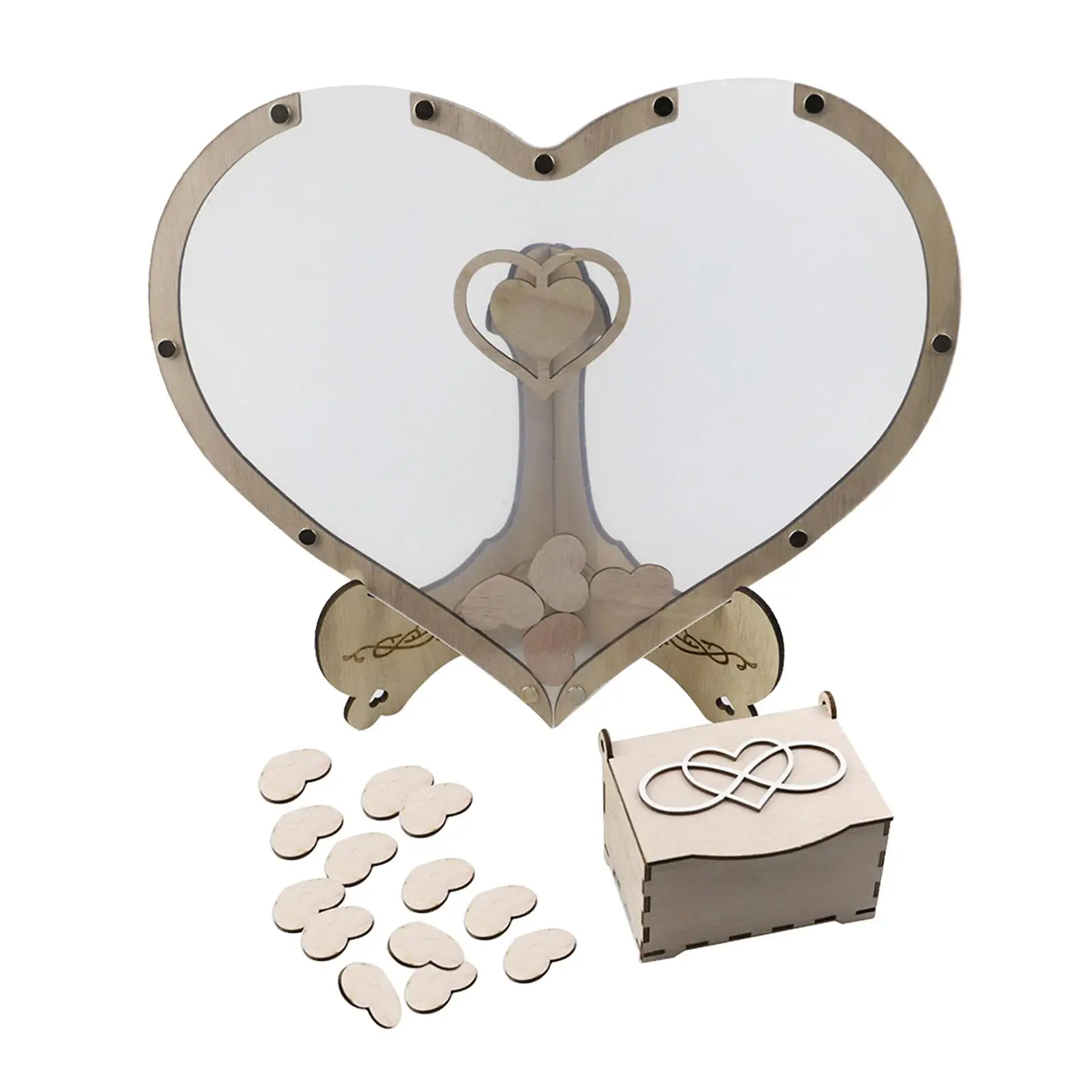 Wooden Wedding Guest Book Heart Frame Guestbook Registry Frame Drop Box Decorative Visitor Card DIY Handmade for Desk Decor