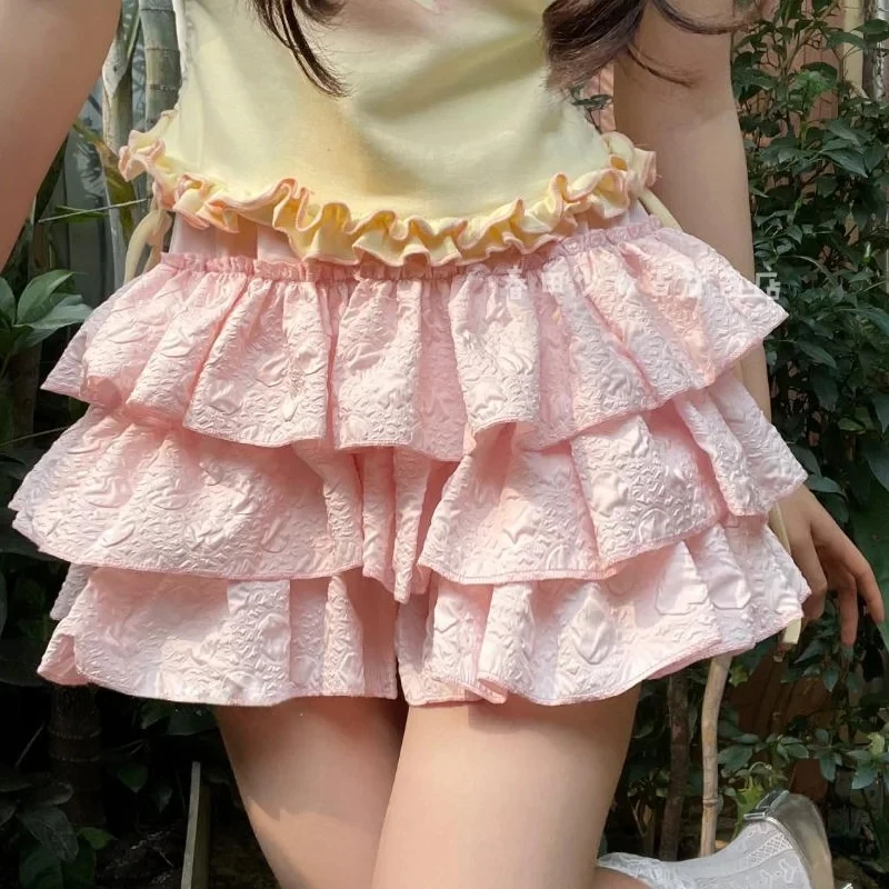 Saia Lolita Kawaii feminina, babados, multi-camadas, cintura